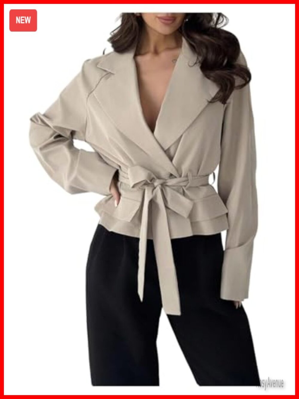 Womens Double Breasted Trench Coat Tie Belt Raglan Sleeve Fall Outerwear